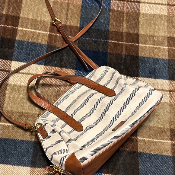 Fossil Tan and Cream Striped Shoulder Bag - Picture 1 of 14